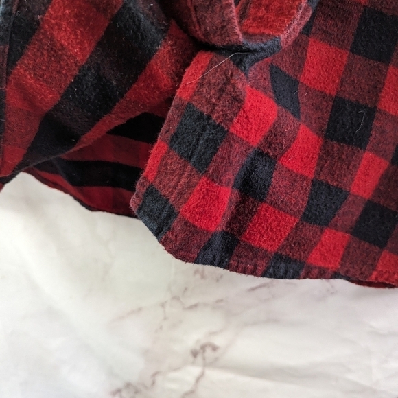 LL Bean Shirt Womens Large Red Black Buffalo Plaid Button Up Flannel Scotch - Picture 9 of 11